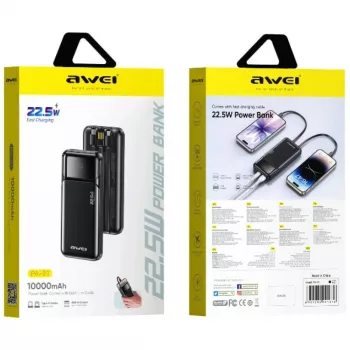 Powerbank Awei PA-91 10000mAh 22,5W PD 2xUSB-C + Cable Black