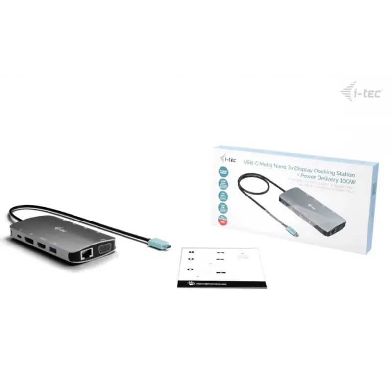 Docking Station ITEC i-tec USB-C Metal Nano 3x Display (DP, HDMI, VGA) with Power Delivery 100 W, 4x USB-A, Gigabit Ethernet