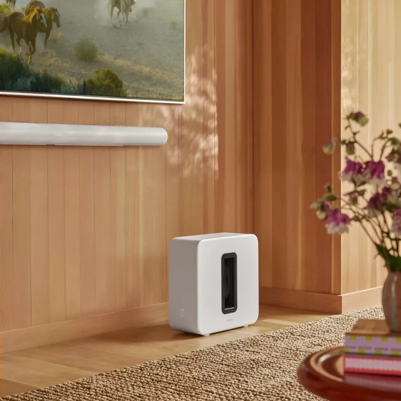 Active subwoofer Sonos Sub 4 — Class D amplifier, AC 110–240V, 40.2×15.8×38.9 cm, Black or White