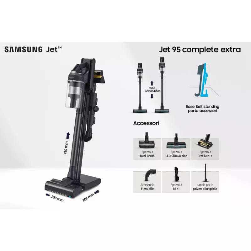 Stick vacuum Samsung VS20C9554TK — Battery, Lithium‑Ion, 580 W, Bagless 0.8 L, Cyclonic, Black