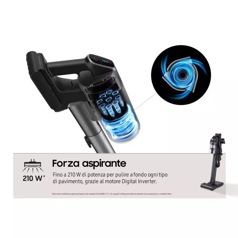 Stick vacuum Samsung VS20C9554TK — Battery, Lithium‑Ion, 580 W, Bagless 0.8 L, Cyclonic, Black