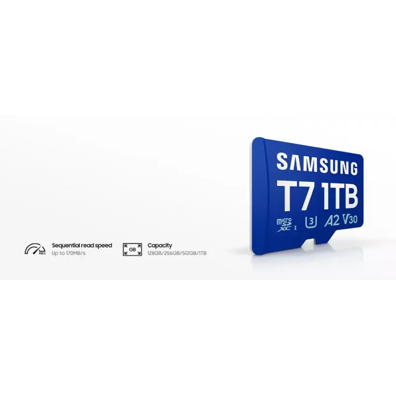 MicroSDXC memory card Samsung T7 128 GB UHS-I U3 V30 170 MB/s Blue