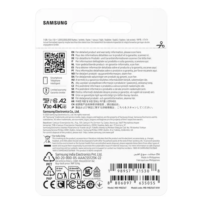 MicroSDXC memory card Samsung T7 256 GB UHS-I U3 V30 read 170 MB/s Blue