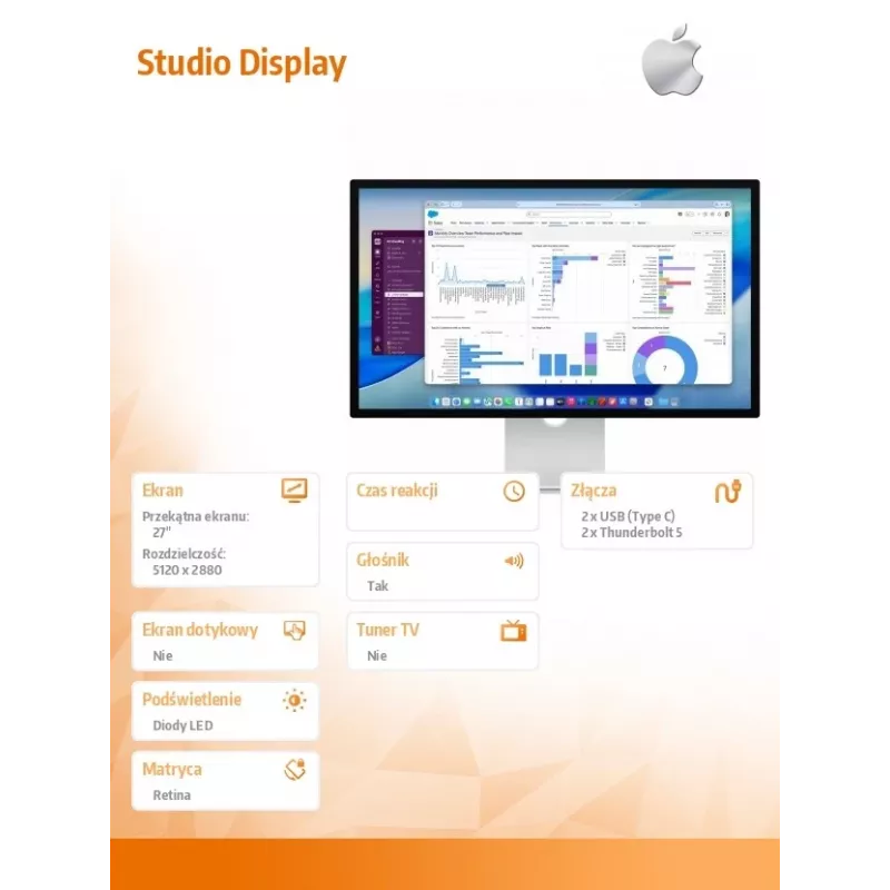 Monitor Apple Studio Display (Standard glass) with tilt and height-adjustable stand