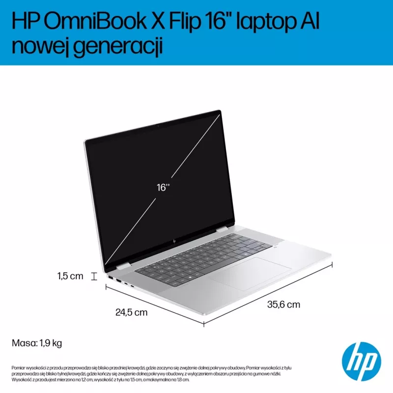 2-in-1 HP OmniBook X Flip NG AI 16-as0003nw laptop, 16 inch 3K OLED touchscreen, 32GB RAM, 1TB SSD, Windows 11 Home, Ultra 7 258V, Glacier Silver