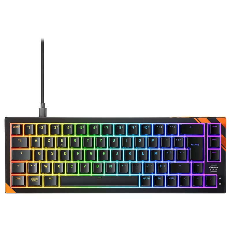 Mechanical gaming keyboard Cherry K5 PRO TMR COMPACT — 65% AZERTY, USB wired, RGB backlight, Black/Orange