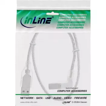 USB 2.0 cable InLine Type A (right-angled) to Type B male, 0.3 m, transparent