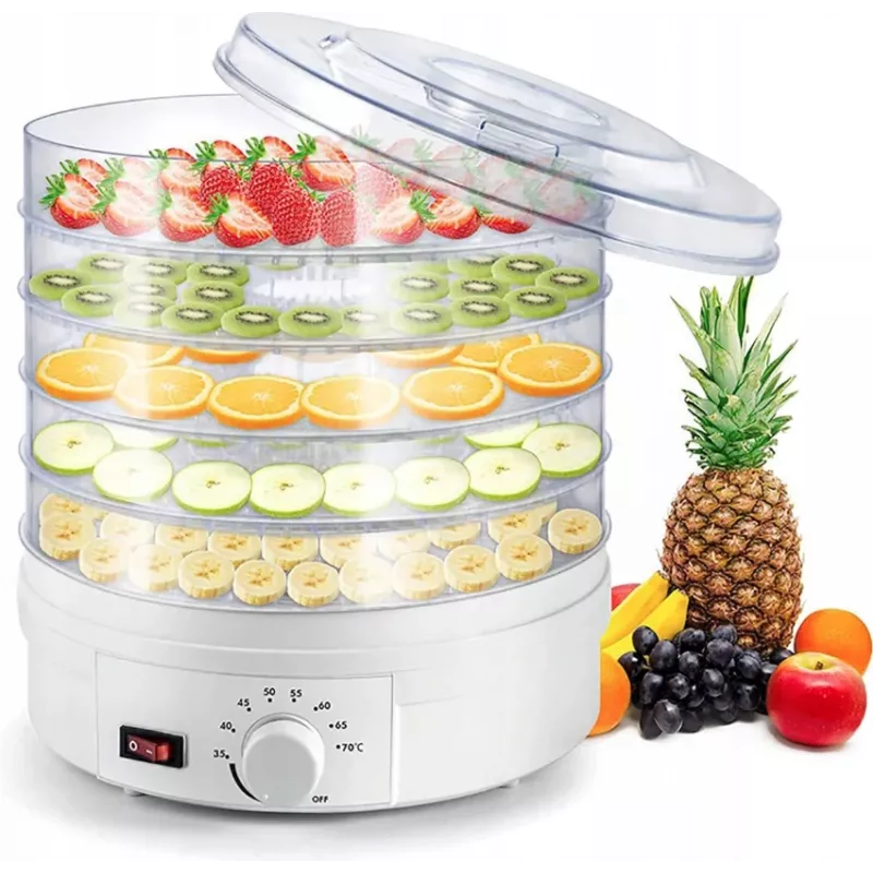 Extralink Home Large Food Dehydrator for Mushrooms, Fruit, Vegetables and Herbs Powerful Pro 500W + 5 Trays 27cm White