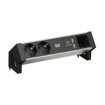 BACHMANN DESK2 ALU BLACK 2x Grounded Plug 1x USB-Charger 1x ABD GST18