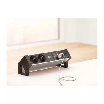 BACHMANN DESK2 ALU BLACK 2x Grounded Plug 1x USB-Charger 1x ABD GST18