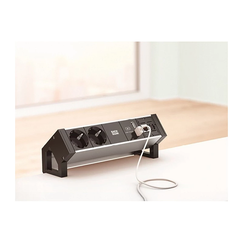 BACHMANN DESK2 ALU BLACK 2x Grounded Plug 1x USB-Charger 1x ABD GST18