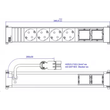 Power strip Bachmann 916.705 with 4x CEE7/3 sockets, 2x CM ports, 0.2 m cable