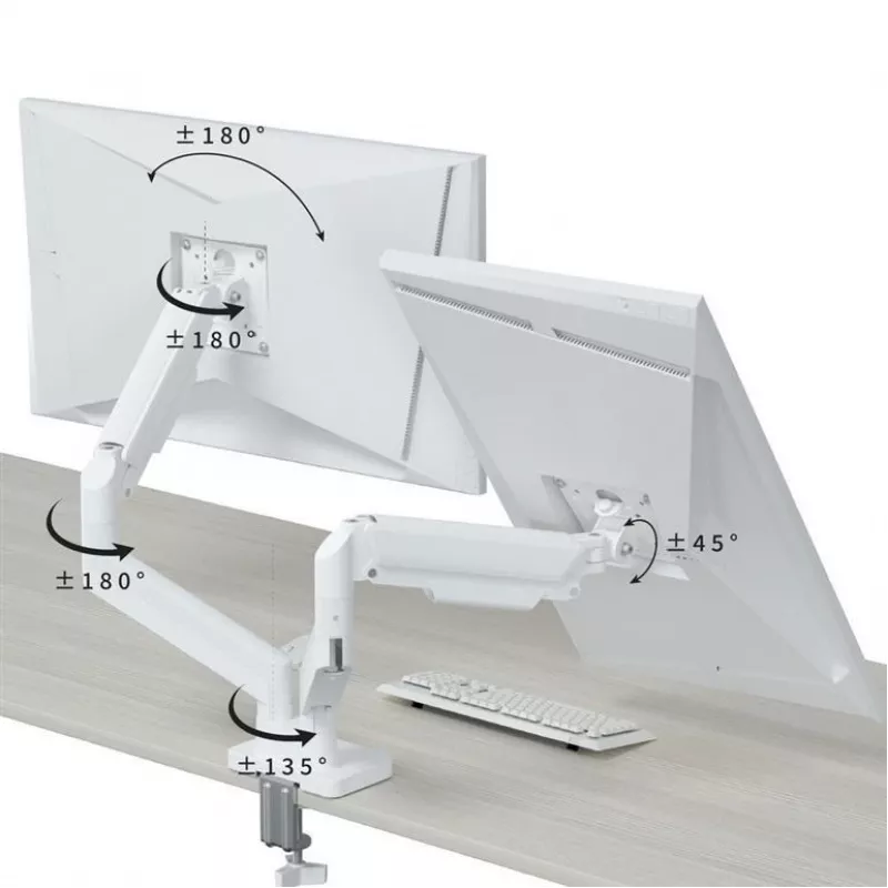 Monitor mount GEMBIRD MA-DA2-06-W for 17–32 inch screens, desk clamp/rail mounting, white