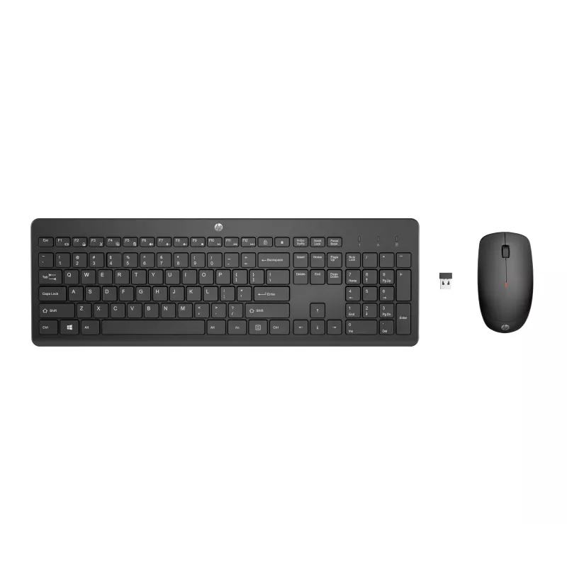 HP 230 Wireless Mouse and Keyboard Combo, Full-size, Wireless, RF Wireless, Membrane, Black, Mouse included