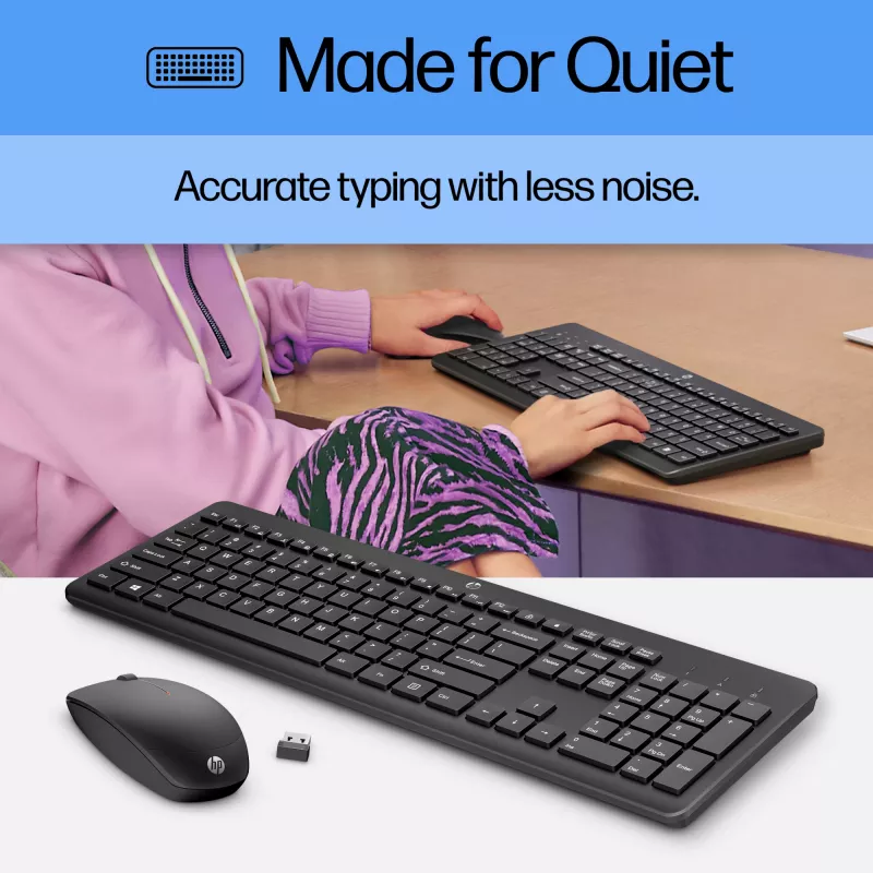 HP 230 Wireless Mouse and Keyboard Combo, Full-size, Wireless, RF Wireless, Membrane, Black, Mouse included