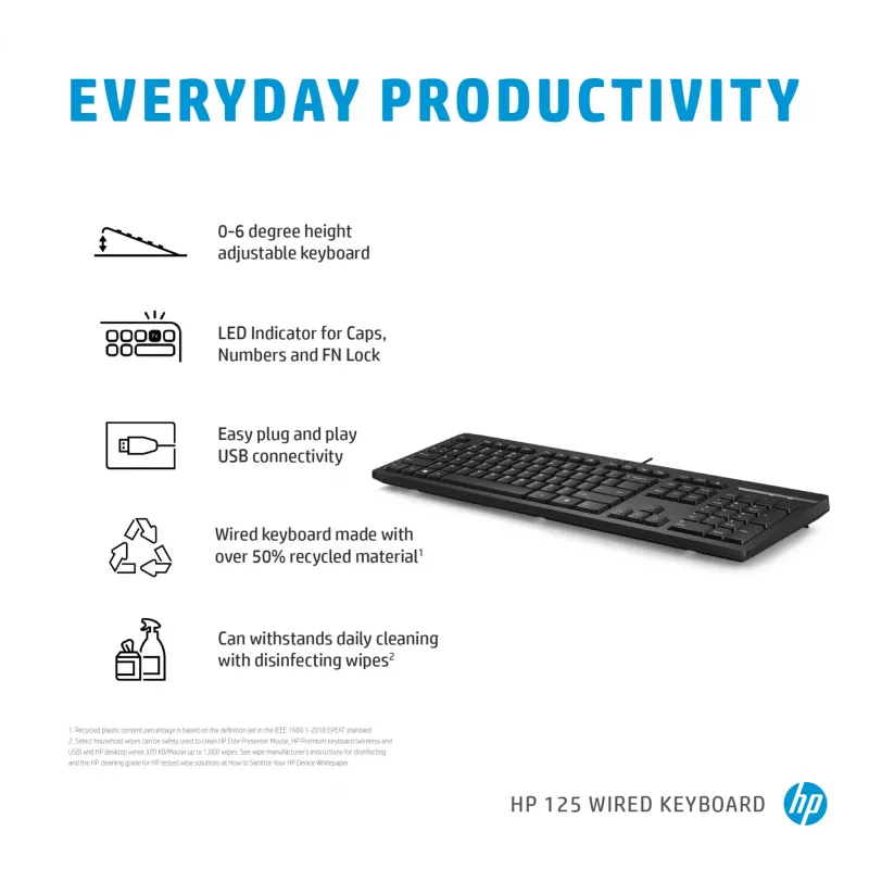 HP 125 Wired Keyboard Full-size USB Membrane Black