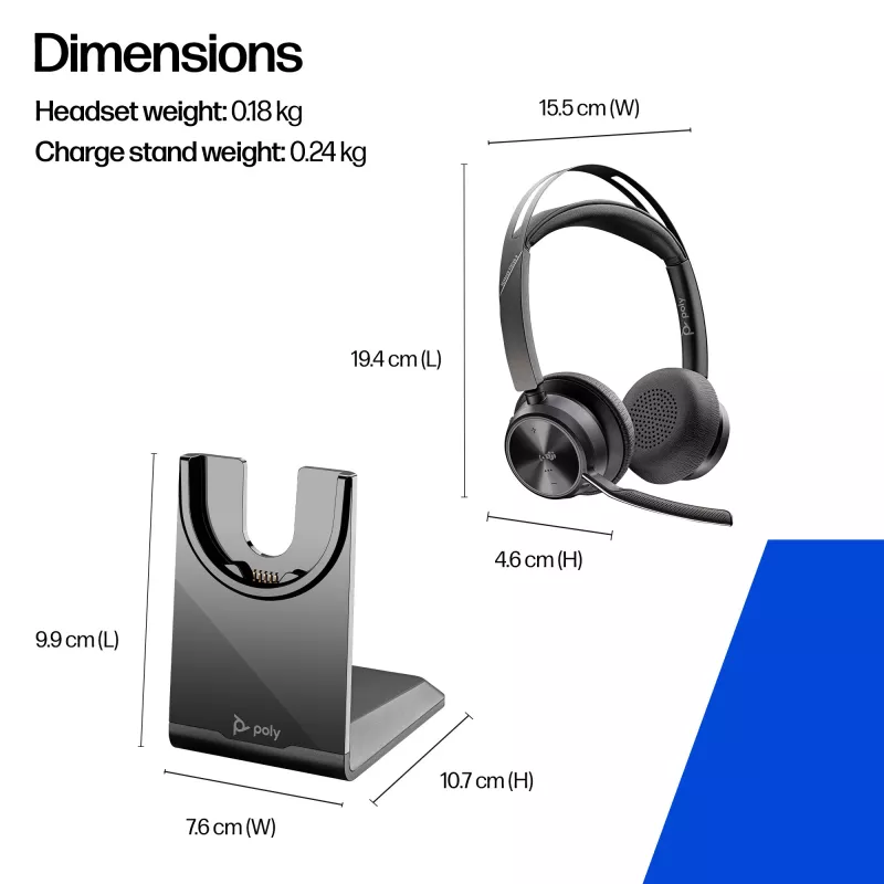 HP Poly Voyager Focus 2-M USB-C-C Headset USB-C/A Adapter Charging Stand Poly+ 3years