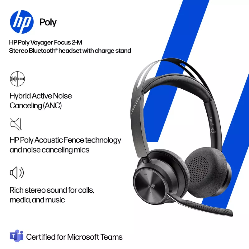 HP Poly Voyager Focus 2-M USB-C-C Headset USB-C/A Adapter Charging Stand Poly+ 3years