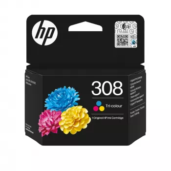 HP 308 Tri-color Original Ink Cartridge, Standard Yield, Cyan, Magenta, Yellow, Dye-based ink, 1 pc(s), 500 pages, Combo pack