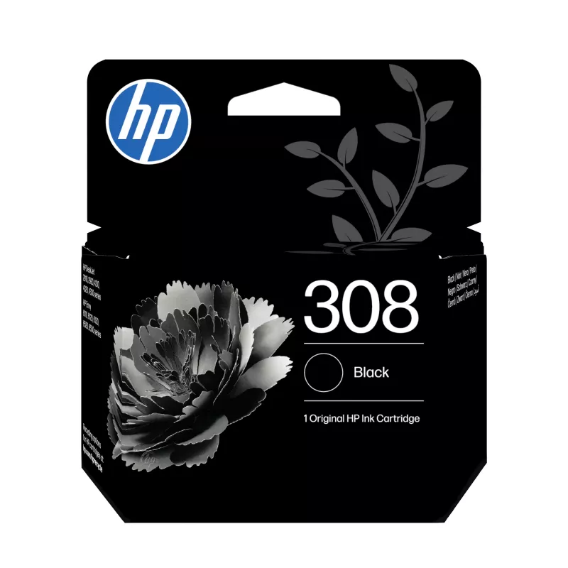 Ink cartridge HP 308 Black Original — pigment black, standard yield, single pack, 160 pages