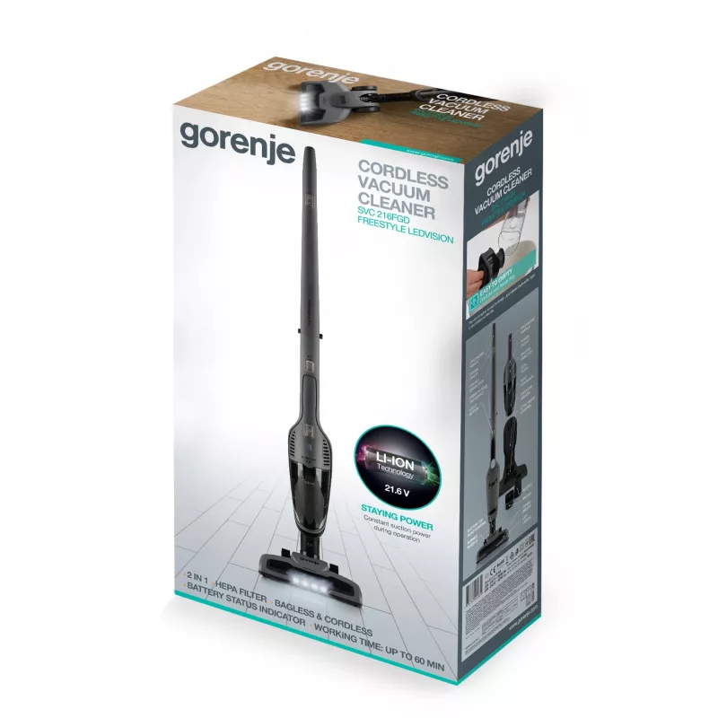 Gorenje SVC216FGD 2-in-1 stick vacuum Battery Dry HEPA Black