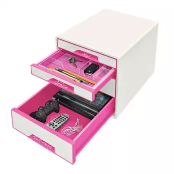 Leitz Drawer Cabinet WOW Cube 4-drawer, 4 drawer(s), Plastic, Pink, White, 1 pc(s), 287 mm, 270 mm
