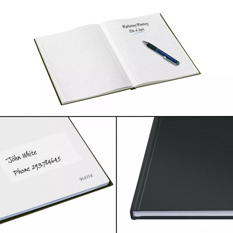 Leitz Notebook Solid Hardcover A5 Ruled 90 gram 80 sheets, Monochromatic, Black, A5, 80 sheets, Glossy, 80 g/m²