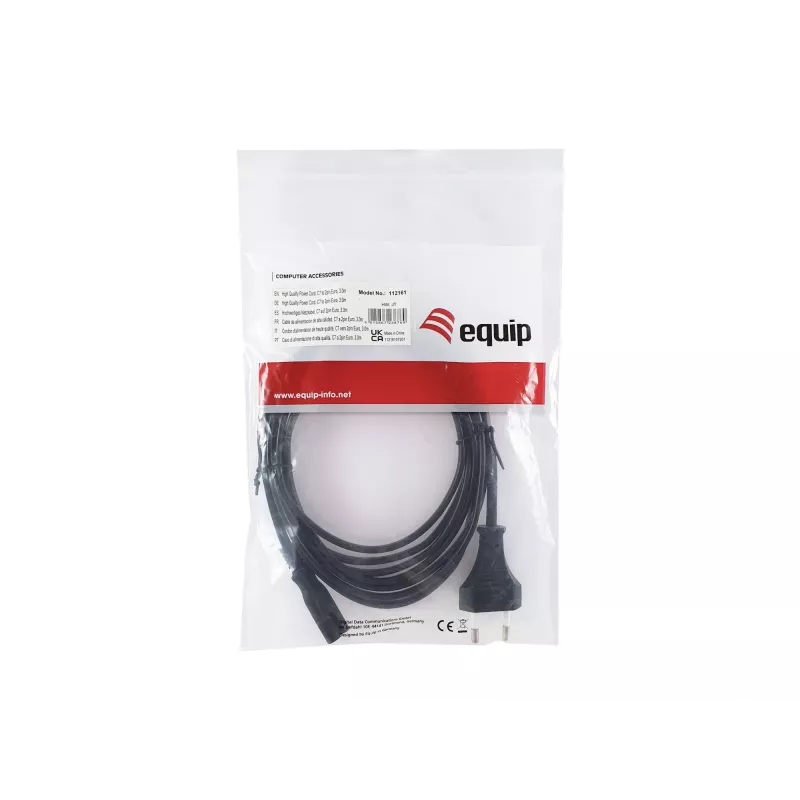 Equip High Quality Power Cord, C7 to 2pin Euro, 3.0m, 3 m, 2-pin, C7 coupler, H03VVH2-F, 250 V, 2.5 A