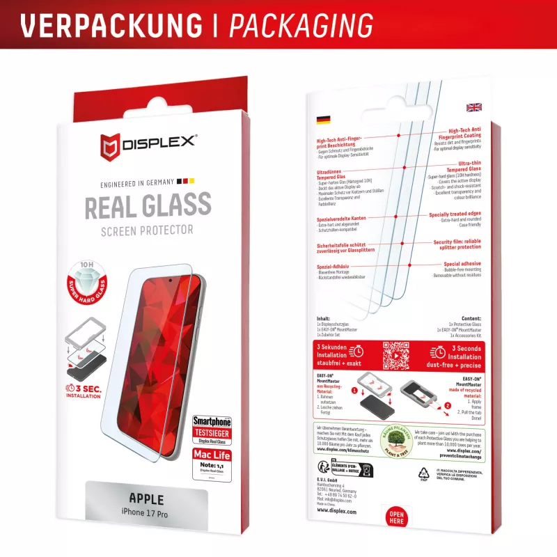 Displex Screen Protector (10H) for Apple iPhone 17 Pro, scratch resistant