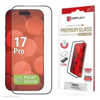 Screen protector e.v.i. Displex iPhone 17 Pro Premium with Mount Master — scratch-resistant, transparent/black