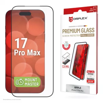 Screen protector e.v.i. Displex Premium for iPhone 17 Pro Max with Mount Master (scratch- and dirt-resistant, transparent/black)