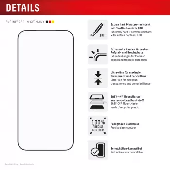 Screen protector e.v.i. Displex Premium for iPhone 17 Pro Max with Mount Master (scratch- and dirt-resistant, transparent/black)
