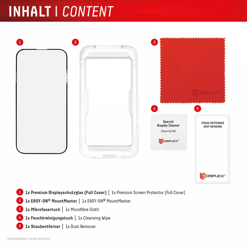 Screen protector e.v.i. Displex Premium for iPhone 17 Pro Max with Mount Master (scratch- and dirt-resistant, transparent/black)