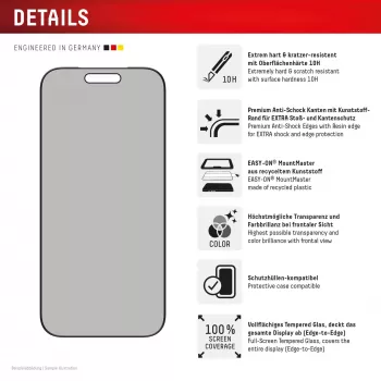 Displex Privacy Screen Protector (10H) for Apple iPhone 17 Pro, Privacy Filter