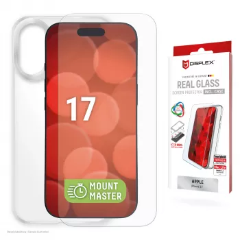 Screen protector and case e.v.i. Displex for Apple iPhone 17, tempered glass, transparent, dry application, scratch resistant