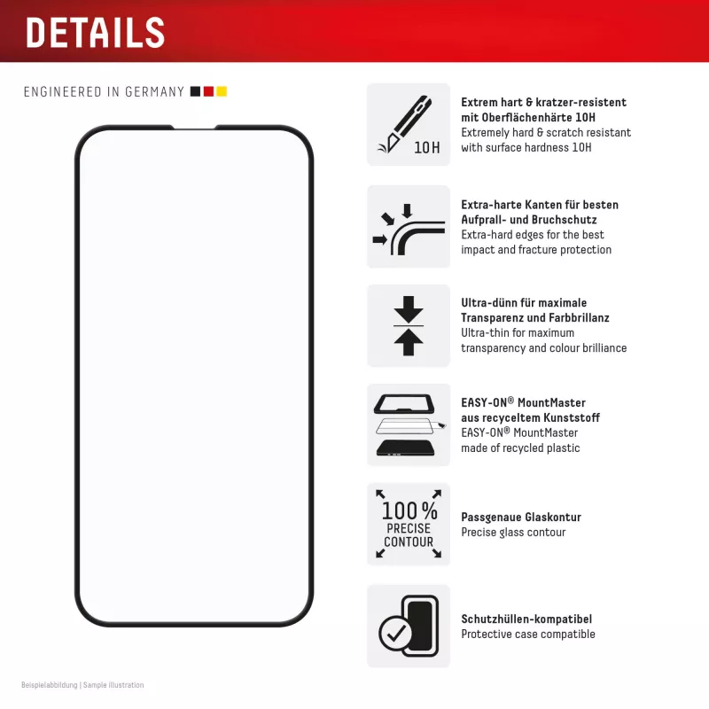 Tempered Glass Screen Protector e.v.i. Displex Premium (Full Cover, 10H) for Apple iPhone 16e/17e