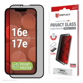 Privacy Tempered Glass Screen Protector e.v.i. Displex (10H) for Apple iPhone 16e/17e with Privacy Filter, Impact and Scratch Resistant