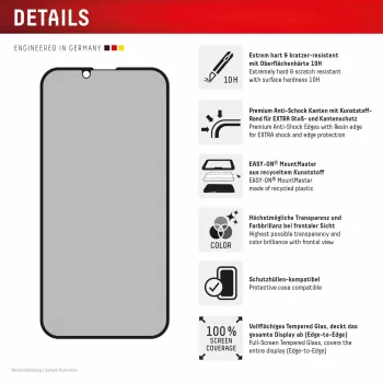 Privacy Tempered Glass Screen Protector e.v.i. Displex (10H) for Apple iPhone 16e/17e with Privacy Filter, Impact and Scratch Resistant