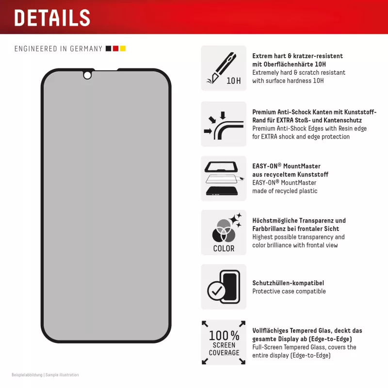 Privacy Tempered Glass Screen Protector e.v.i. Displex (10H) for Apple iPhone 16e/17e with Privacy Filter, Impact and Scratch Resistant