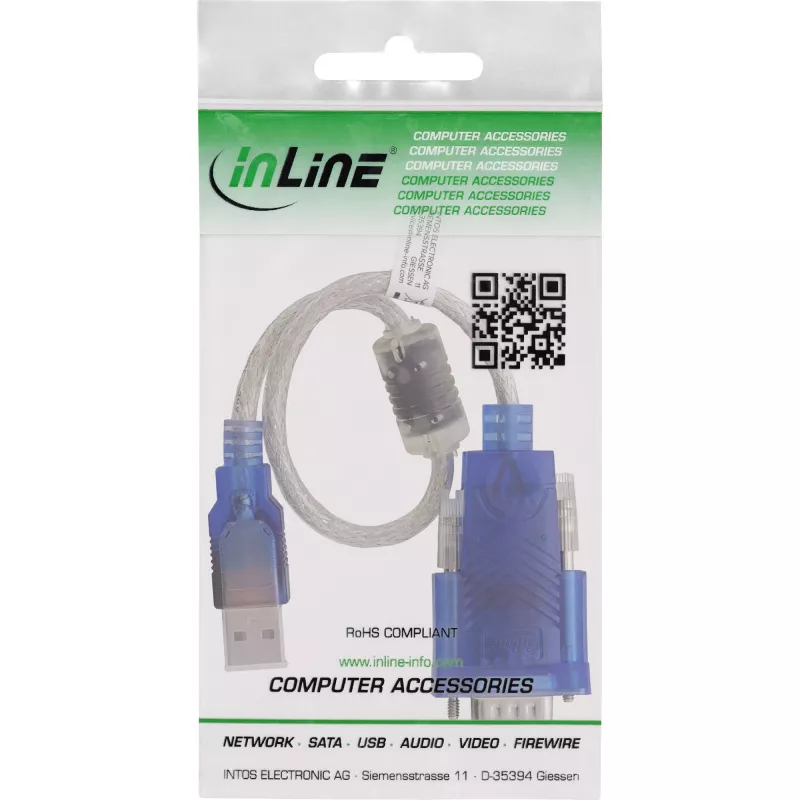 InLine 33304X USB to Serial Adapter Cable with Ferrite, USB-A to 9-pin Sub-D Male