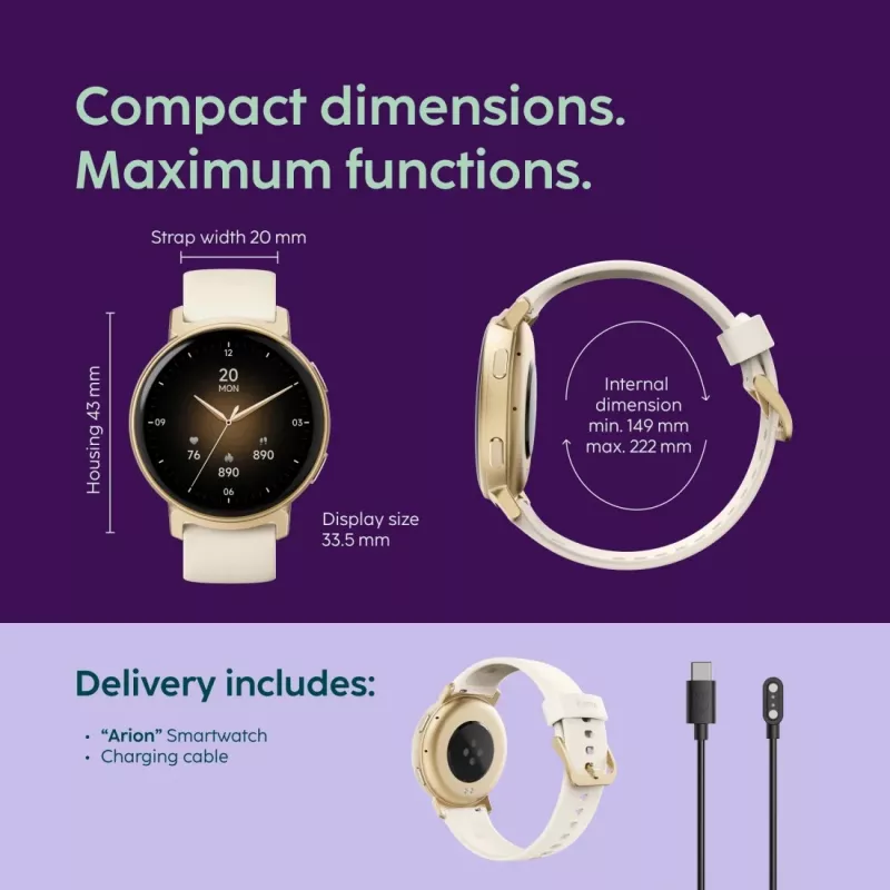 Hama Arion 3.35 cm (1.32 inch) AMOLED 43 mm Digital 466 x 466 pixels Touchscreen Gold GPS (satellite)