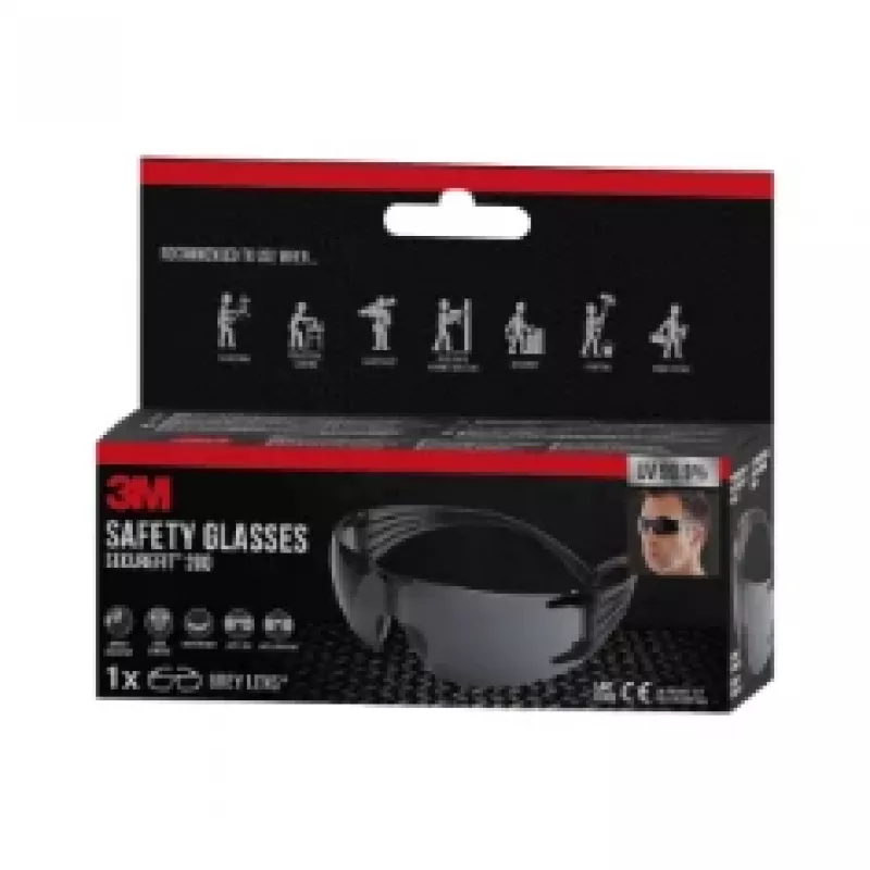 3M SecureFit Schutzbrille 200, graues Glas Safety glasses Polycarbonate (PC) Grey