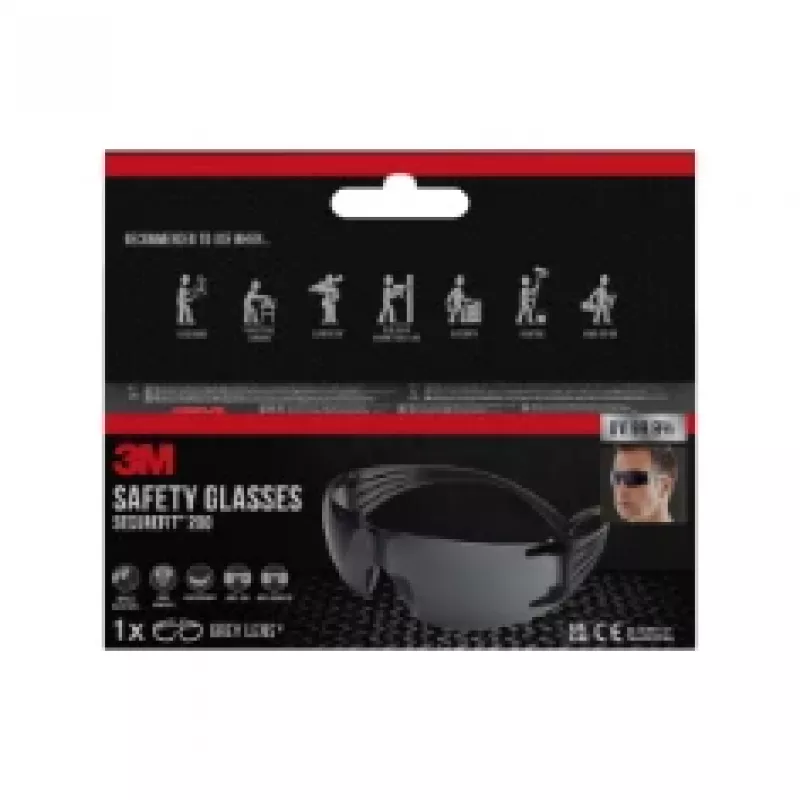 3M SecureFit Schutzbrille 200, graues Glas Safety glasses Polycarbonate (PC) Grey