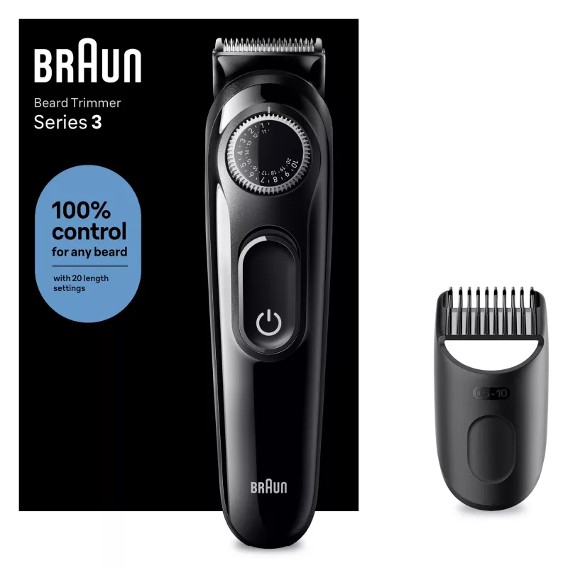 Braun BeardTrimmer 3 Beard Trm 3 BT3400, Washable, Battery, Black