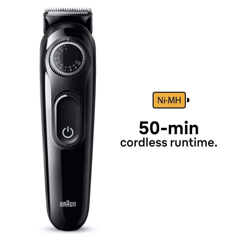 Braun BeardTrimmer 3 Beard Trm 3 BT3400, Washable, Battery, Black