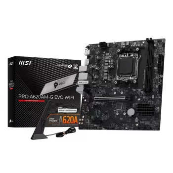 Motherboard MSI Pro A620AM-G EVO WIFI — AMD A620A chipset, Socket AM5, micro ATX, DDR5, 2 memory slots, Wi‑Fi 6E, 2.5Gb Ethernet