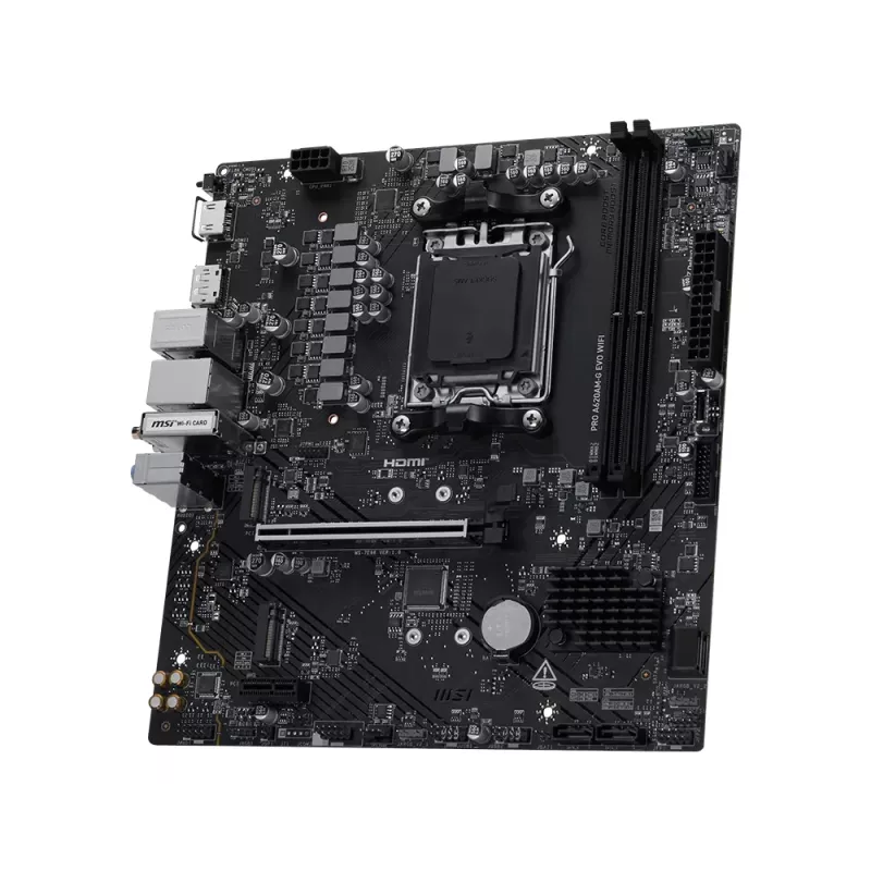 Motherboard MSI Pro A620AM-G EVO WIFI — AMD A620A chipset, Socket AM5, micro ATX, DDR5, 2 memory slots, Wi‑Fi 6E, 2.5Gb Ethernet