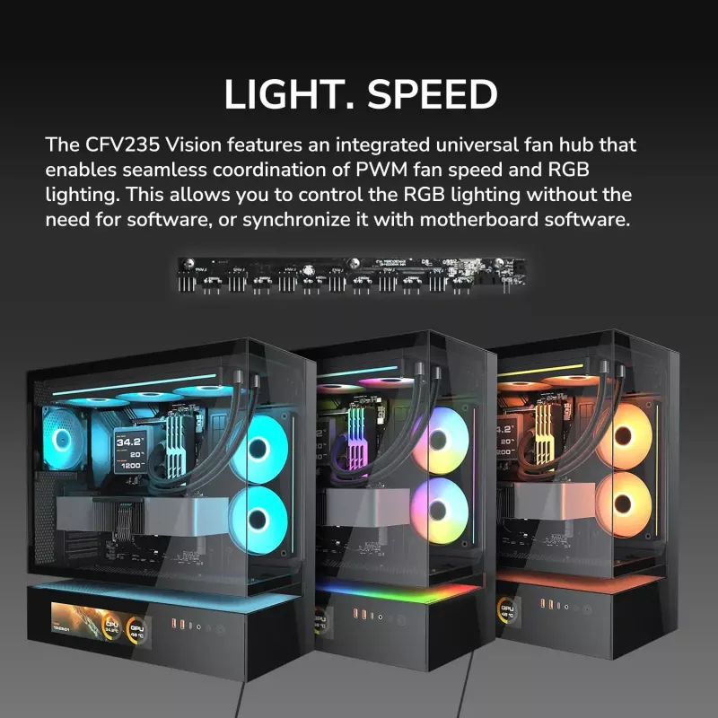 Cougar CFV235 Vision Midi Tower PC Case, ARGB, 9.16 inch LCD (1920×462), Tempered Glass, Black