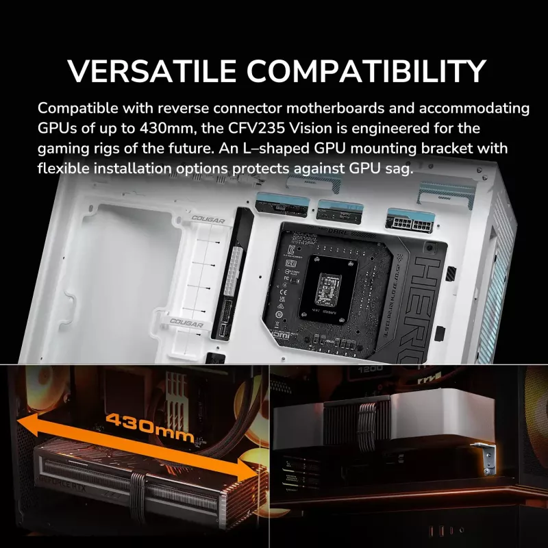 Cougar CFV235 Vision Midi Tower PC Case, ARGB, 9.16 inch LCD (1920×462), Tempered Glass, Black