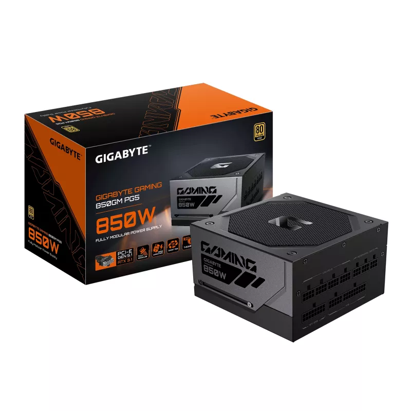 GIGABYTE GAMING 850GM PG5 Power Supply Unit - PCIe 5.1, 80 PLUS Gold, Fully Modular Design, 135mm Fan, ATX 3.1 compatible, EU Plug